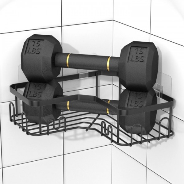 stusgo 3 Pack Corner Shower Caddy, Stainless Steel Corner Shower Shelf with 18 Hooks, Adhesive Shower Shelves Shower Organizer Corner for Bathroom Storage (Black)