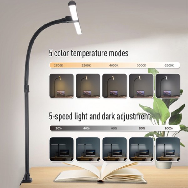 stusgo Best Desk Lights for Home Office，360 Adjustable Eye Office Desk Lamps for Home Office，5 Colors 25 Different Light Modes Home Office Light, Double Head Desk Lamp with AU Plug and Clamp