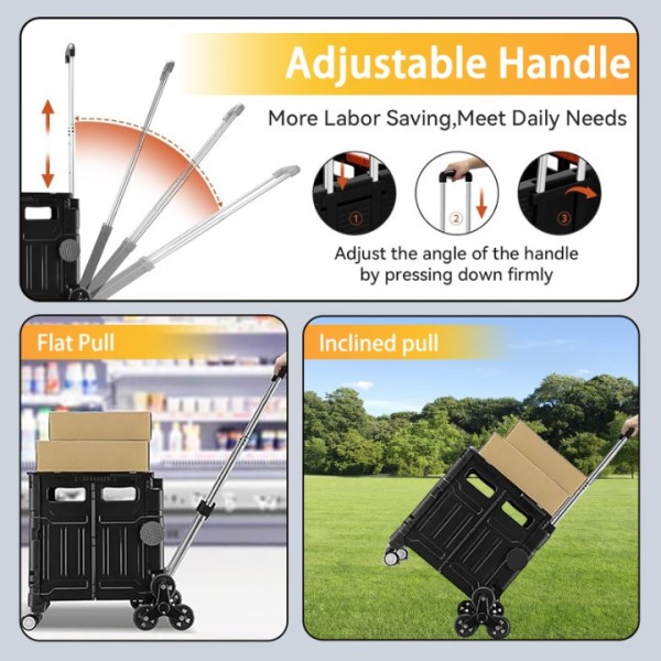 stusgo 8 Wheel Climbing Foldable Utility Cart, Large Capacity Foldable Shopping Trolley with Telescopic Handle, 360°Free Rotating Practical Utility Foldable Cart(black)