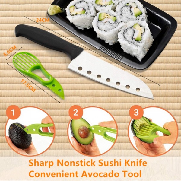 stusgo 27pcs Sushi Making Kits,DIY Sushi Makers Kit Tools for Beginners and Professionals Gift，sushi set with Bamboo Sushi Rolling Mat Set, sushi mold, Two-Compartment Spice Plate, Knife, Chopsticks