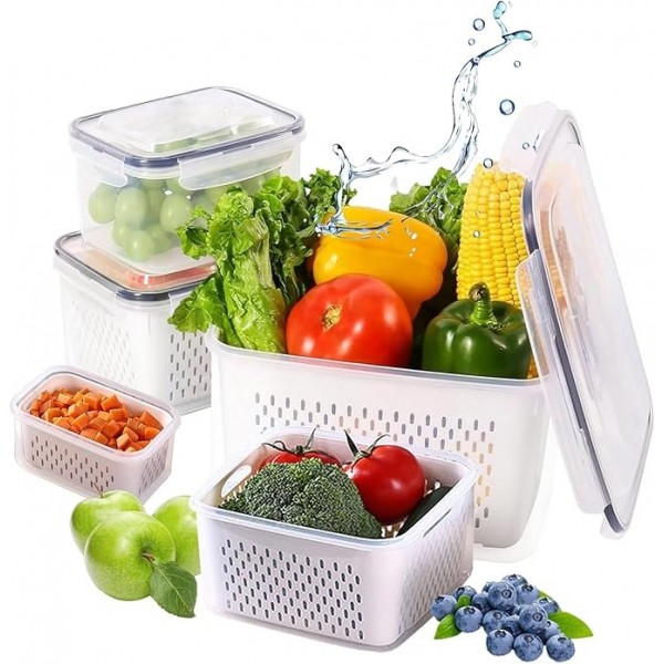 stusgo 5 PCS Double Decker Fruit Storage Container...