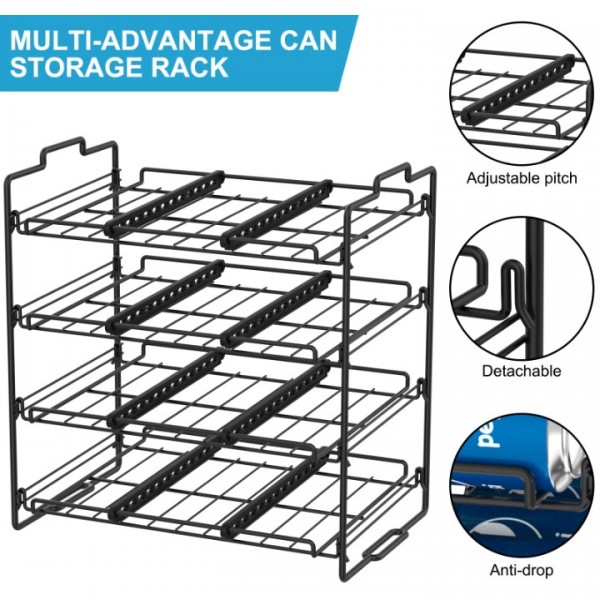 stusgo 4 Tiers Stackable Can Rack Organizer, Wear-Resistant Upgrade Beverage Food Can Dispenser Holder Holds up to 48 Cans for Kitchen Cabinet and Pantry (Black)