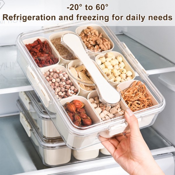stusgo 9 Compartments Portable Snackle Box Container - Divided Serving Tray with Lid and Handle, Clear Snack Box Organizer