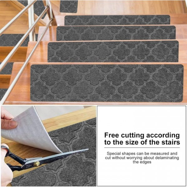stusgo 15pcs Non Slip Carpet Stair Treads, 30*8 Inches Stair Runner for Wooden Steps Indoor, Stair Carpet Treads for Kids Elders, Elderly, Dogs, Adhesive Adsorption for Enhanced Grip(Gray)