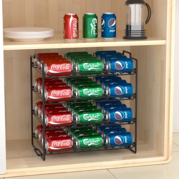 stusgo 4 Tiers Stackable Can Rack Organizer, Wear-Resistant Upgrade Beverage Food Can Dispenser Holder Holds up to 48 Cans for Kitchen Cabinet and Pantry (Black)