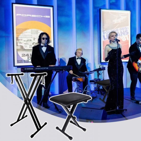 stusgo Keyboard Stand and Bench Pak，Double X Keyboard Stand Adjustable and Portable Digital Piano Stand with Locking Chain，Suitable for 61-key 88-key Racks