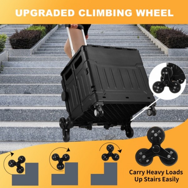 stusgo 8 Wheel Climbing Foldable Utility Cart, Large Capacity Foldable Shopping Trolley with Telescopic Handle, 360°Free Rotating Practical Utility Foldable Cart(black)