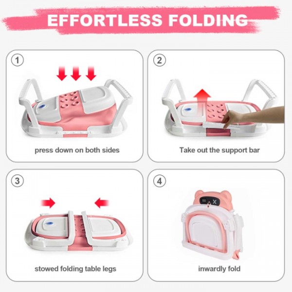stusgo Collapsible Baby Bathtub,baby Bath Tub with Soft Cushion & Thermometer(pink)