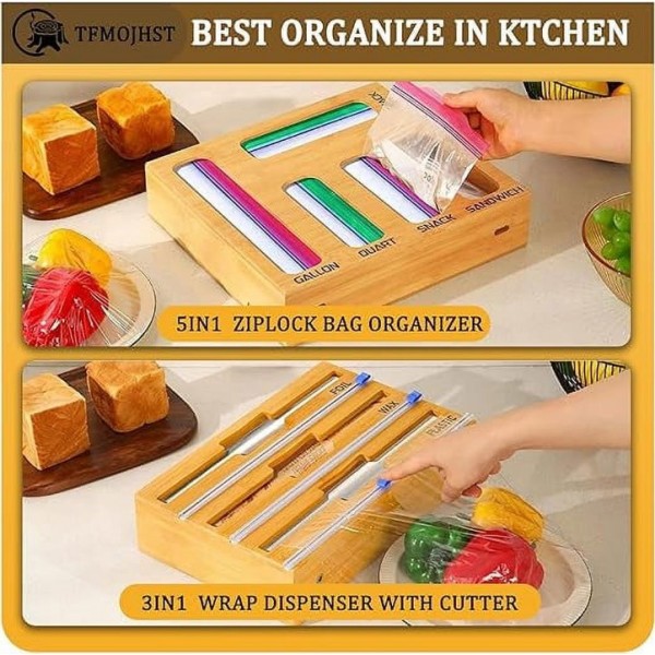 stusgo 9-in-1 Bamboo Foil and Plastic Wrap Organizer，Suitable for cling film, aluminium foil, baking parchment and Wax Paper。Can also be Turned Into Foil and Plastic Wrap Organizer Wall Mount