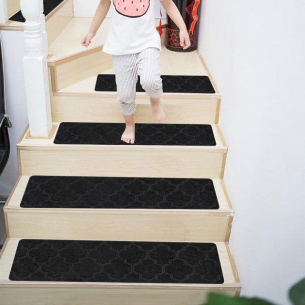 stusgo 15pcs Non Slip Carpet Stair Treads, 30*8 Inches Stair Runner for Wooden Steps Indoor, Stair Carpet Treads for Kids Elders, Elderly, Dogs, Adhesive Adsorption for Enhanced Grip(Black)