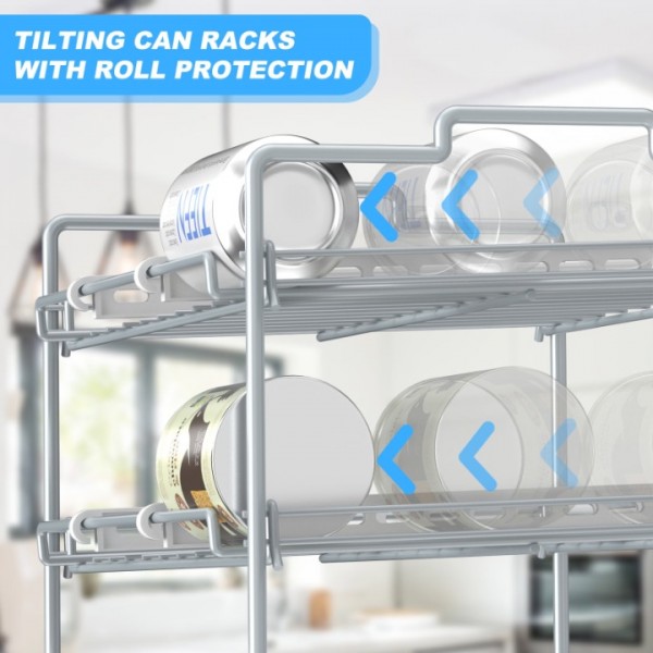 4 Tiers Stackable Can Rack Organizer, Wear-resistant Upgrade Beverage Food Can Dispenser Holder Holds up to 48 Cans for Kitchen Cabinet and Pantry (Silver)