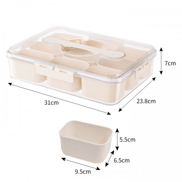 stusgo 9 Compartments Portable Snackle Box Container - Divided Serving Tray with Lid and Handle, Clear Snack Box Organizer