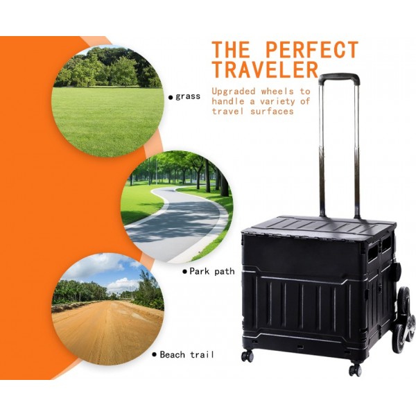 stusgo 8 Wheel Climbing Foldable Utility Cart, Large Capacity Foldable Shopping Trolley with Telescopic Handle, 360°Free Rotating Practical Utility Foldable Cart(black)