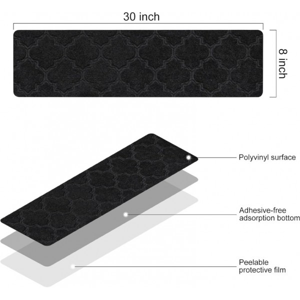 stusgo 15pcs Non Slip Carpet Stair Treads, 30*8 Inches Stair Runner for Wooden Steps Indoor, Stair Carpet Treads for Kids Elders, Elderly, Dogs, Adhesive Adsorption for Enhanced Grip(Black)