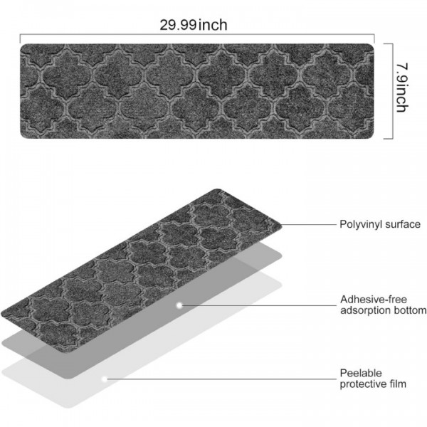 stusgo 15pcs Non Slip Carpet Stair Treads, 30*8 Inches Stair Runner for Wooden Steps Indoor, Stair Carpet Treads for Kids Elders, Elderly, Dogs, Adhesive Adsorption for Enhanced Grip(Gray)