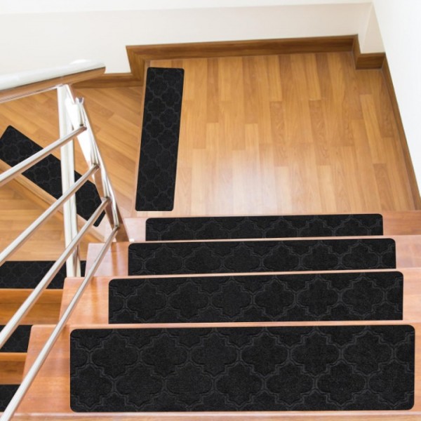 stusgo 15pcs Non Slip Carpet Stair Treads, 30*8 Inches Stair Runner for Wooden Steps Indoor, Stair Carpet Treads for Kids Elders, Elderly, Dogs, Adhesive Adsorption for Enhanced Grip(Black)