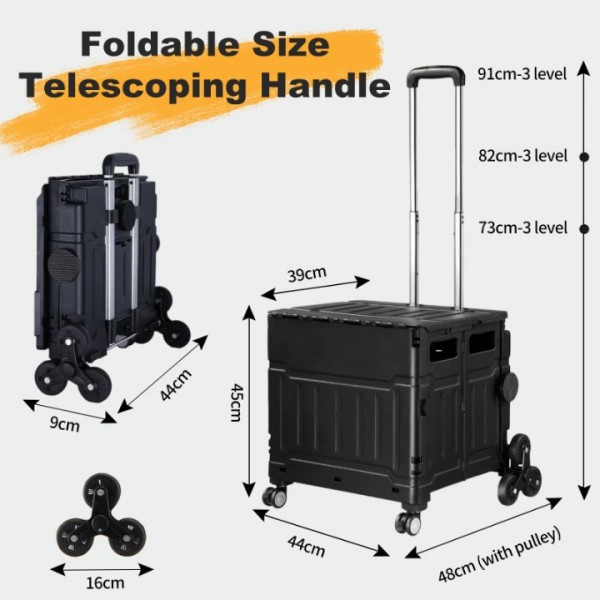 stusgo 8 Wheel Climbing Foldable Utility Cart, Large Capacity Foldable Shopping Trolley with Telescopic Handle, 360°Free Rotating Practical Utility Foldable Cart(black)