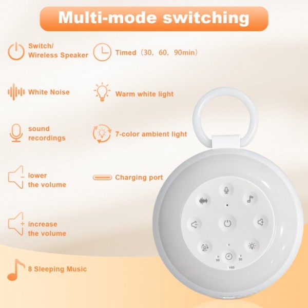 stusgo White Noise Machine - 24 Natural Soothing Sounds and 7 Color Night Light, Portable Sound Machine with 3 Timer Settings for Home, Travel and Fitness Use