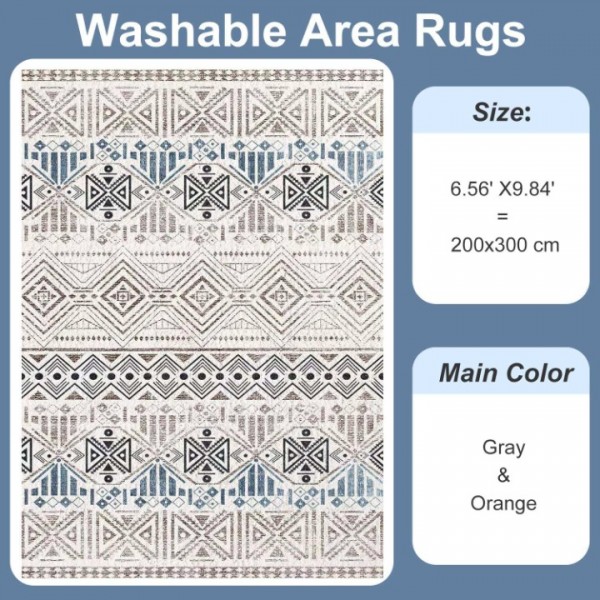 stusgo 200x300cm Vintage Carpet Mat for Bedroom Kitchen Living Room, Non-Slip Washable Rugs Vintage Carpet Mat Indoor Rugs Modern Soft Abstract Rugs Home Decor