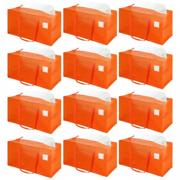 stusgo 12 Pack Extra Large Moving Bags Heavy Duty with Zippers & Carrying Handles, Moving Boxes Alternative, Packing Supplies, Large Storage Bags Totes for Space Saving(Orange)