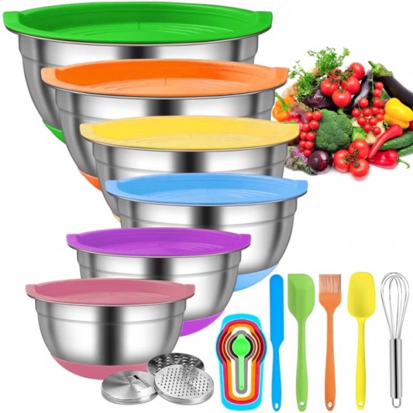 stusgo 6 Pcs Mixing Bowls with Lids,Stainless Stee...