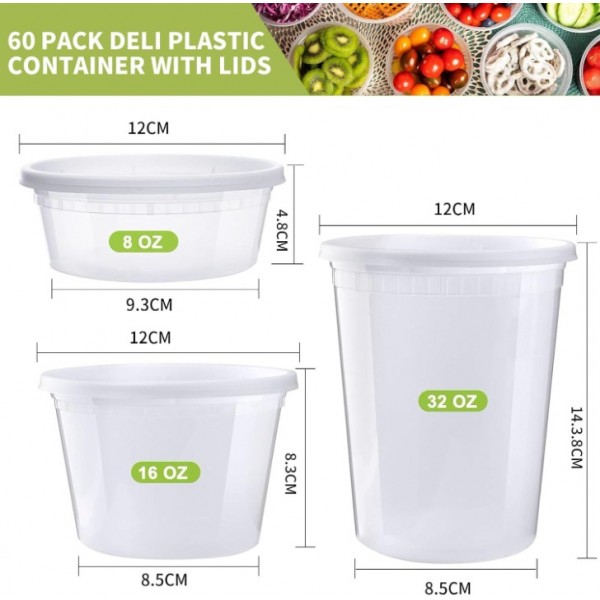 Food Storage Containers 60-Piece Set with Airtight Lids - 20x8oz, 20x16oz, 20x32oz, BPA-Free, Microwave Safe
