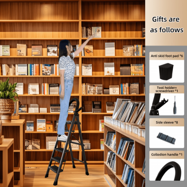 stusgo 6 Step Steel Ladder Folding Step Stool with Tool Holder for Easy Use-Black