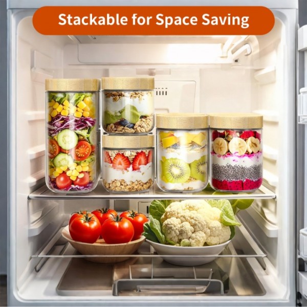 stusgo 6 Pack 16 Oz Glass Overnight Oats Containers with Bamboo Lids, Glass Overnight Oats Jars