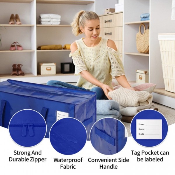 stusgo 6 Pack Extra Large Moving Bags Heavy Duty with Zippers & Carrying Handles, Moving Boxes Alternative, Packing Supplies, Large Storage Bags Totes for Space Saving(Blue)