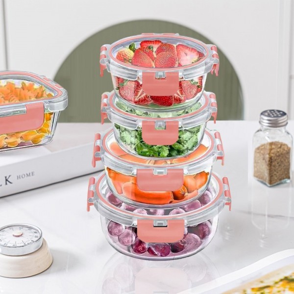 stusgo 24 Pack Glass Food Storage Containers with lids, Airtight Leak Glass Meal Prep Glass Containers, 3 Size Lunch Glass Containers, BPA Free,Reusable for Kitchen Organization (12Pcs Pink)