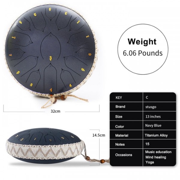 stusgo Steel Tounge Drum 13 Inch 15 Notes,Handpan Drum for Kids & Adults for Outdoor & Indoor Use