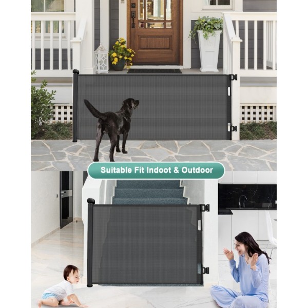 stusgo Retractable Baby Gate 33"x71"- Safety Mesh Baby Gate/Dog Gate, 33inch Tall and Extends up to 71inch Wide for Stairs, Doorways, Hallways, Banisters Indoor and Outdoor (Black)