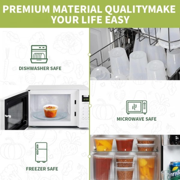 Food Storage Containers 60-Piece Set with Airtight Lids - 20x8oz, 20x16oz, 20x32oz, BPA-Free, Microwave Safe