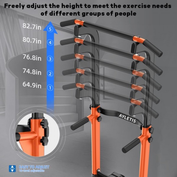Power Tower Pull Up Bar and Dip Station, 165-210cm Multifunctional Adjustable Height Home Gym Equipment for Strength Training Fitness, Free Standing Workout Station Max Load 250KG （Orange ）