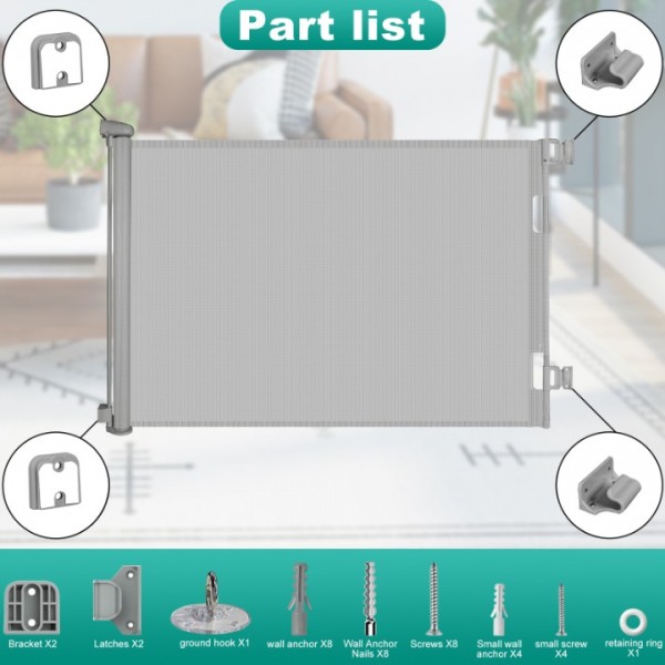 stusgo Durable Portable fence grey Mesh Baby Gate/ Dog Gate, Extra Wide Safety Gates 35" Tall, Extends up to 118" for Doorways, Stairs, Hallways, Banisters Indoor and Outdoor