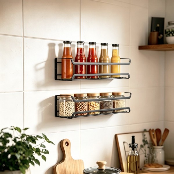 stusgo 4-Tier Spice Rack Organizer for Cabinet Door, Wall Mount with Adhesive or Screws, Black