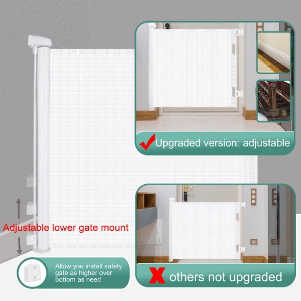 stusgo Retractable Baby Gate 33"x71"- Safety Mesh Baby Gate/Dog Gate, 33inch Tall and Extends up to 71inch Wide for Stairs, Doorways, Hallways, Banisters Indoor and Outdoor (White)