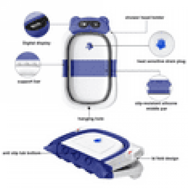 stusgo Collapsible Baby Bathtub, Plastic Baby Bath Tub with Soft Cushion & Thermometer（Blue）