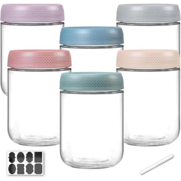 6 Pack 16 oz Overnight Oats Container Jar with Scr...