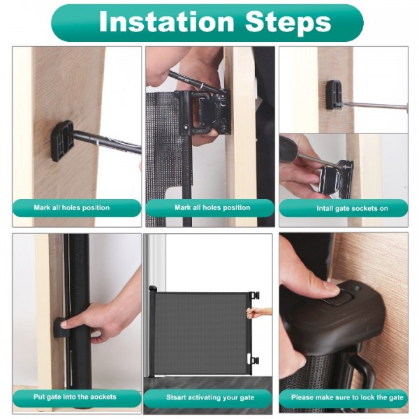 stusgo Retractable Baby Gate 33"x55"- Safety Mesh Baby Gate/Dog Gate, 33inch Tall and Extends up to 55inch Wide for Stairs, Doorways, Hallways, Banisters Indoor and Outdoor (Black)