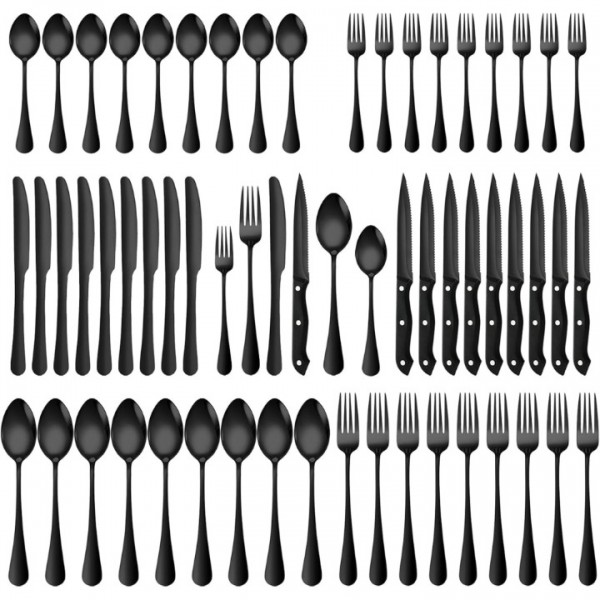 60 Pieces Black Silverware Sets Service for 10(black)