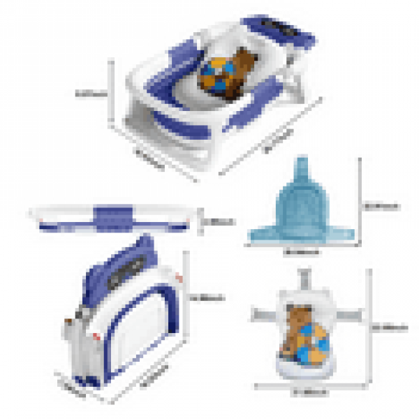 stusgo Collapsible Baby Bathtub, Plastic Baby Bath Tub with Soft Cushion & Thermometer（Blue）