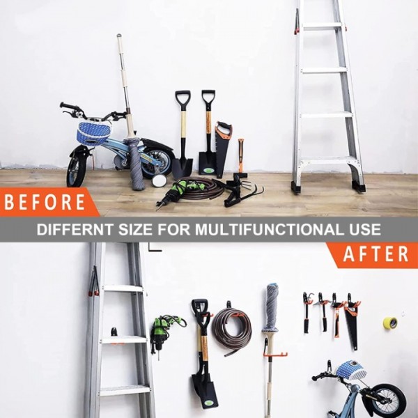 stusgo 4 Pack Garage Hooks Heavy Duty, Wall Mount Tool Organizer for Hanging Garden Tools, Ladders and Bulky Items (Orange)