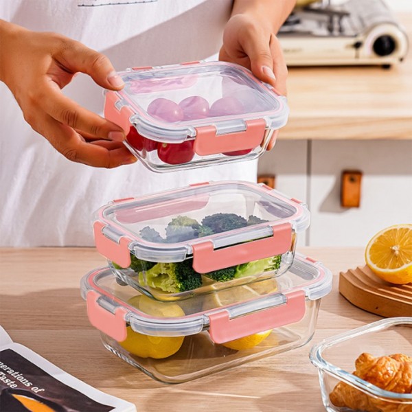 stusgo 24 Pack Glass Food Storage Containers with lids, Airtight Leak Glass Meal Prep Glass Containers, 3 Size Lunch Glass Containers, BPA Free,Reusable for Kitchen Organization (12Pcs Pink)