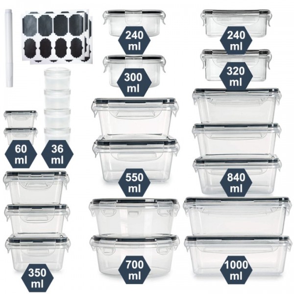 stusgo 22 Pack Food Storage Container Set, Lunch Boxes with Leak Proof Lids Airtight,BPA-Free Clear Plastic Storage Containers for Home & Kitchen Organization with Labels & Pen