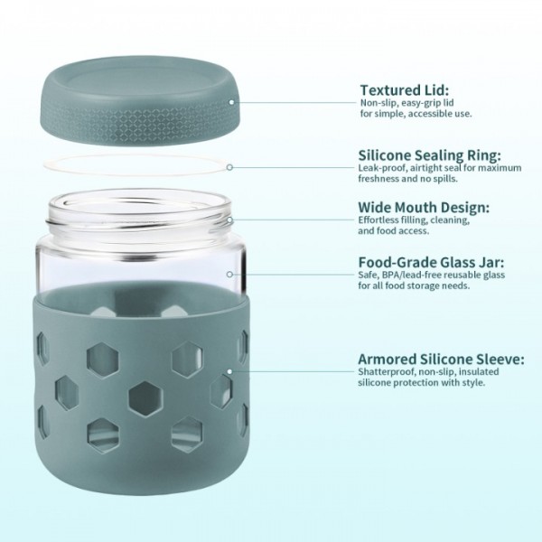stusgo 6 Pack 16 Oz Glass Overnight Oats Containers with Lids and Silicone Sleeves, Glass Mason Jars