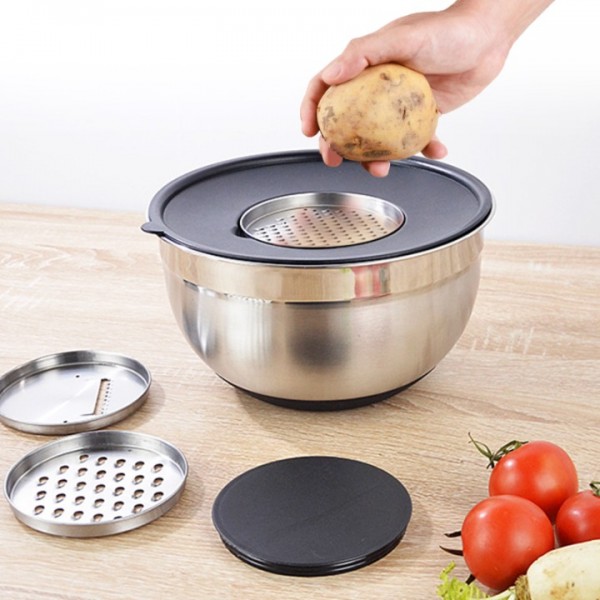 stusgo 6 Pcs Mixing Bowls with Lids,Stainless Steel Mixing Bowls Utensils with 3 Grater Attachments,Non-Slip Bottoms,Mixing Bowl Set for Kitchen Mixing Baking Prepping Cooking Serving,Colorful