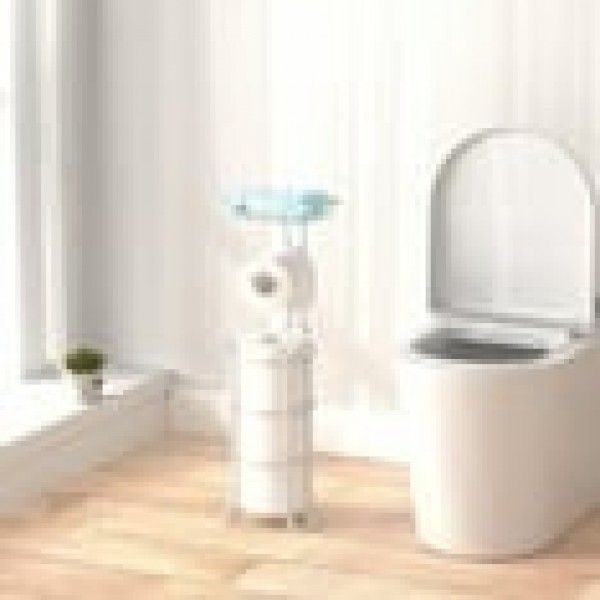 stusgo Inserted Tube Upgraded Toilet Paper Holder Free Standing, Paper Roll Dispenser with Top Storage Shelf for Bathroom-White