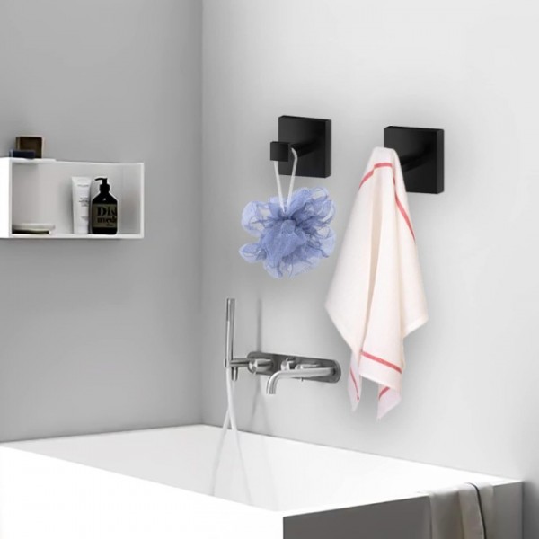 stusgo 4-Piece Set Matte Black Towel Hook Stainless Steel Bathroom