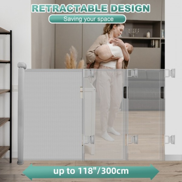 stusgo Durable Portable fence grey Mesh Baby Gate/ Dog Gate, Extra Wide Safety Gates 35" Tall, Extends up to 118" for Doorways, Stairs, Hallways, Banisters Indoor and Outdoor